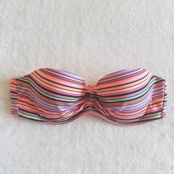 VICTORIA'S Secret Strapless Padded Stripe Bikini Swim Top SZ 32B - Picture 1 of 12